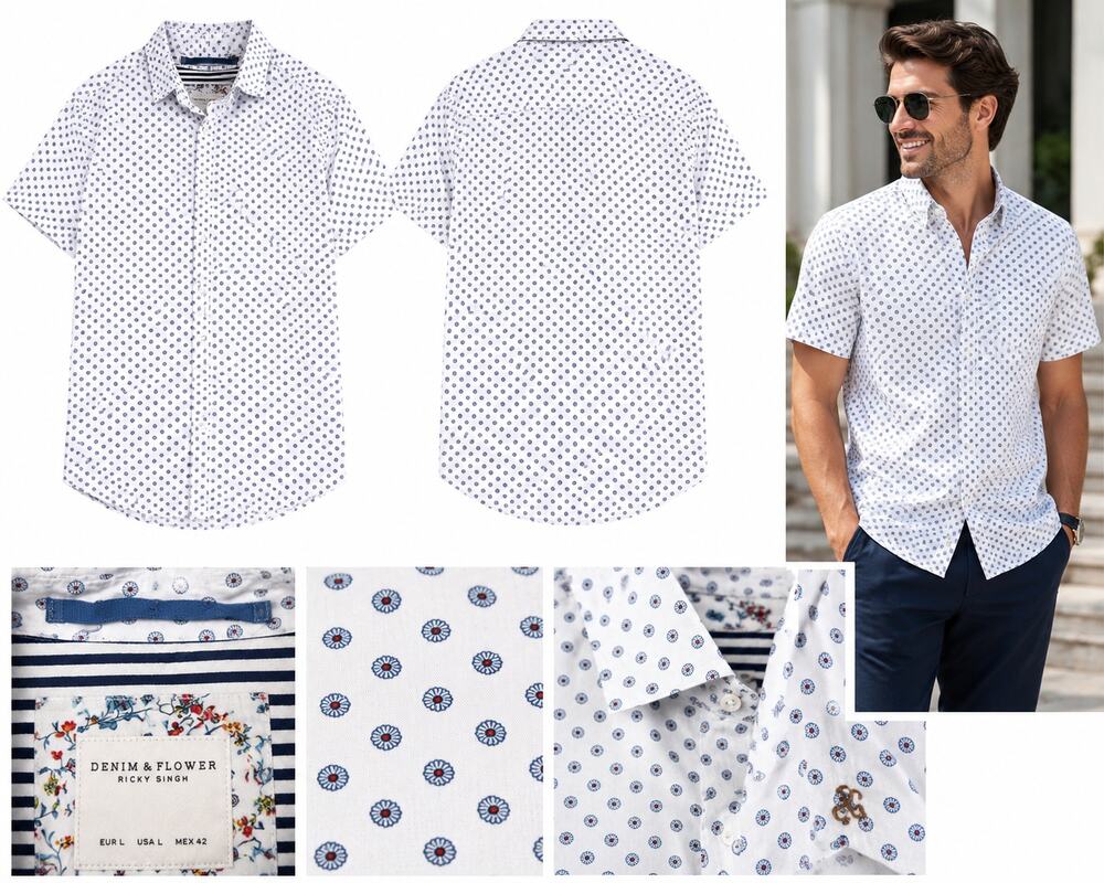 Denim & Flower Ricky Singh Men's Short Sleeve Button-Up Shirt – Size Large